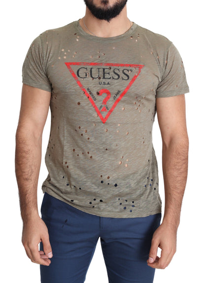 Guess Chic Brown Cotton Stretch Tee with Signature Logo 