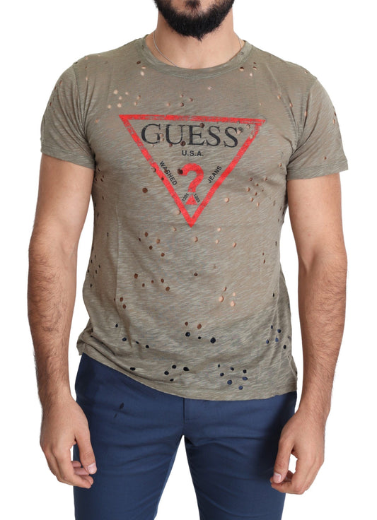 Guess Chic Brown Cotton Stretch Tee with Signature Logo 