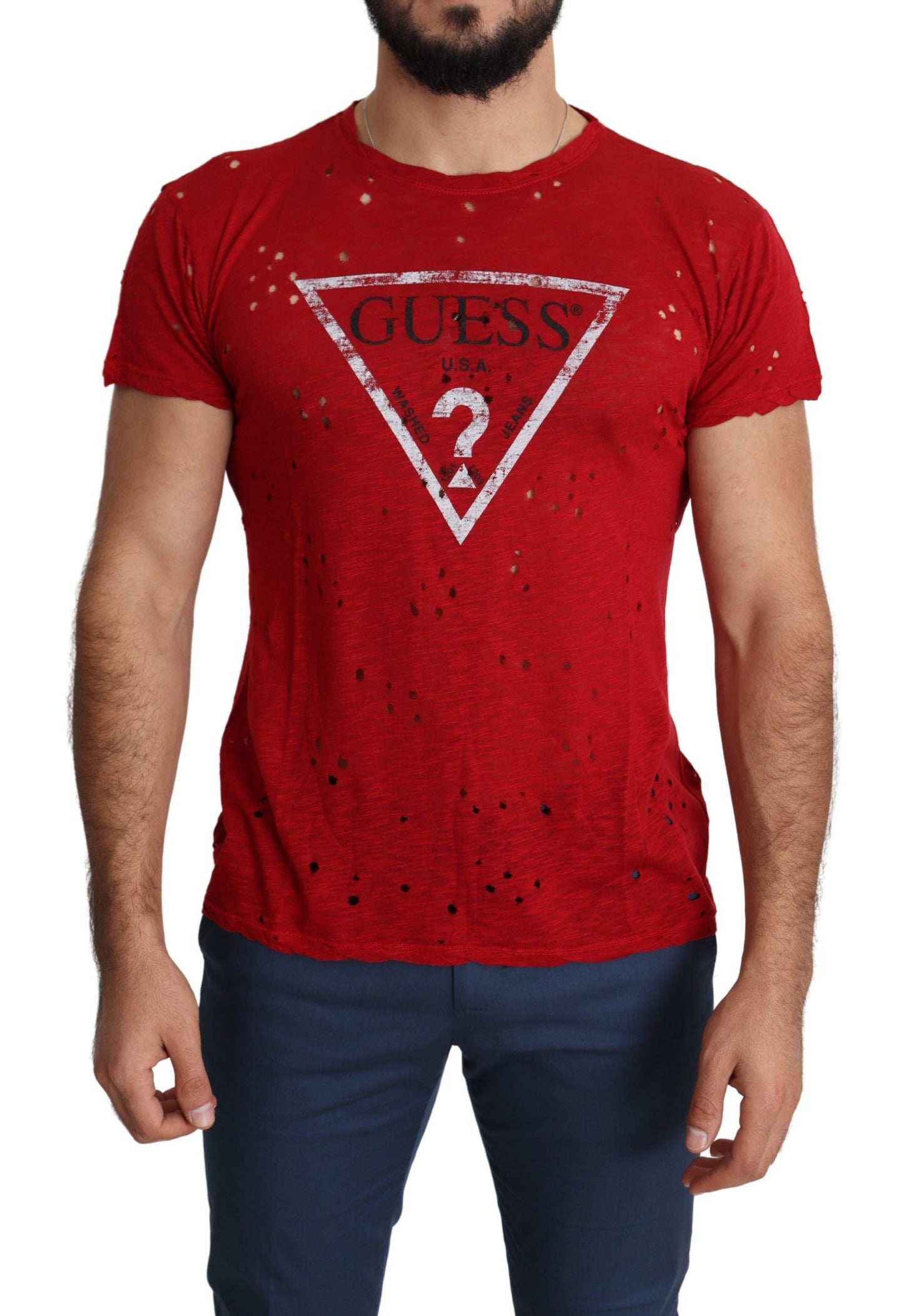 Red cotton stretch t-shirt with round neckline and short sleeves 