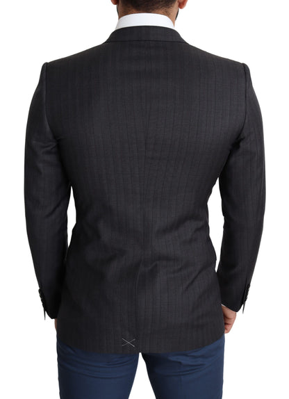 Tailored to perfection, slim-fit jacket defines luxury, single-breasted two button style