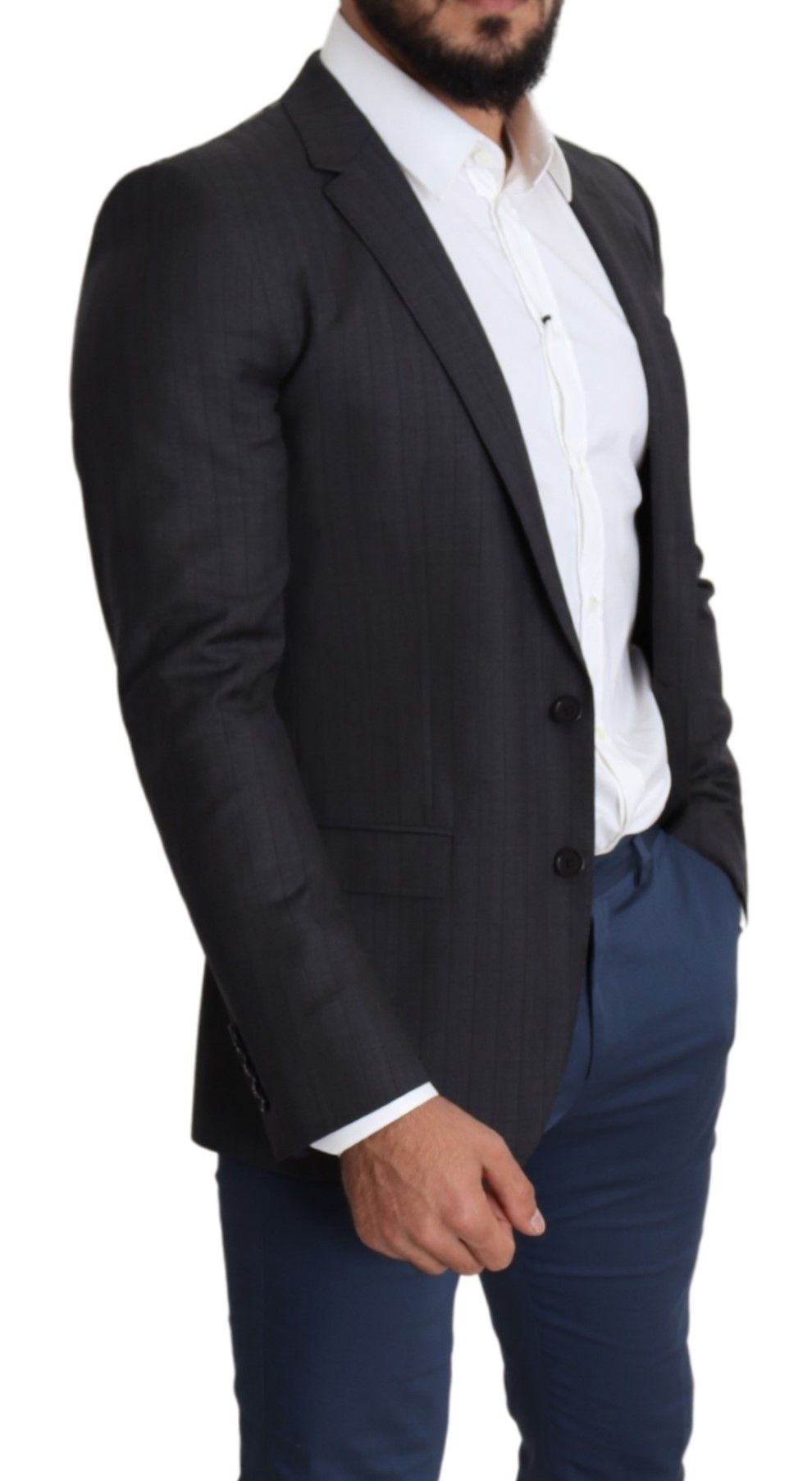 Made in Italy, single breasted, two-button, slim fit style