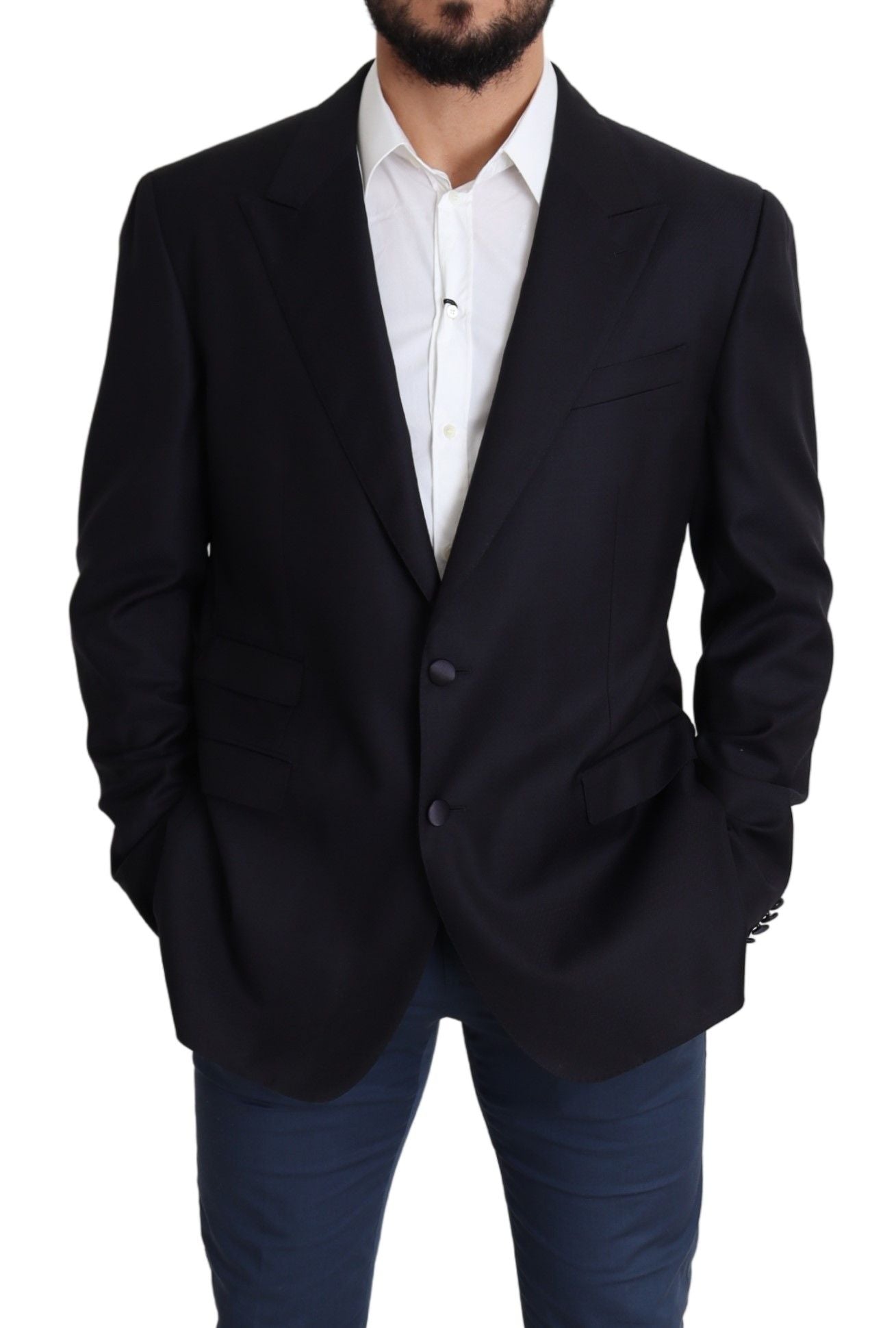 Dolce & Gabbana NAPOLI blazer in black virgin wool with contrasting polka dot twill lining