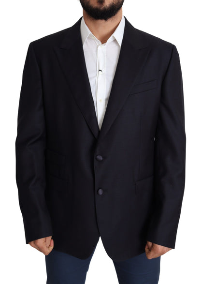 Dolce & Gabbana Elegant Black Virgin Wool Men's Blazer front view with two-button closure and four-button cuffs