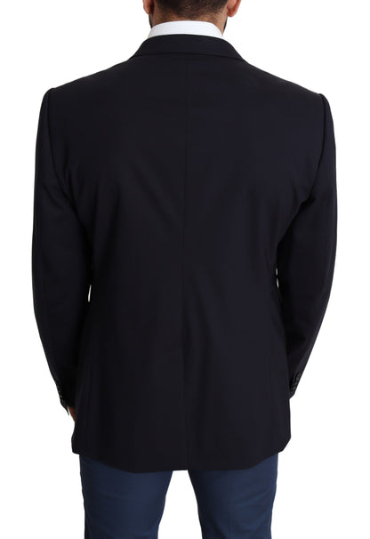Sophisticated Black Wool Stretch Martini Blazer with Single-Breasted One-Button Style and Structured Silhouette