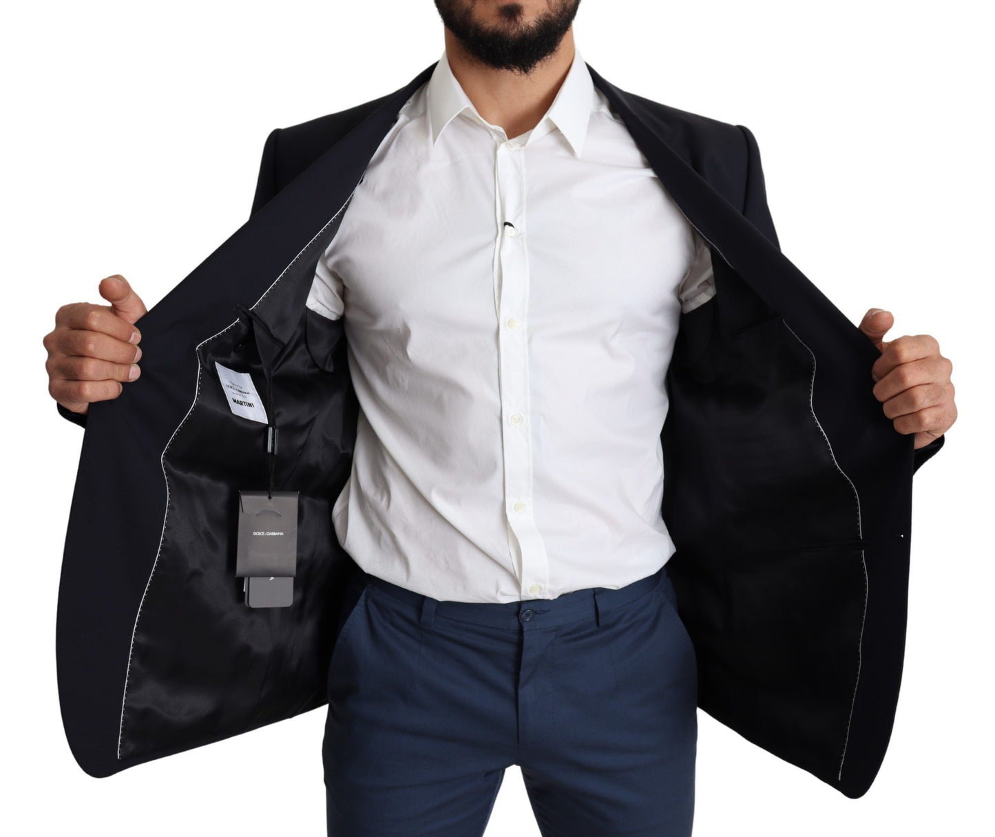 Classic Black Wool Stretch Martini Blazer with Open Vent at the Back