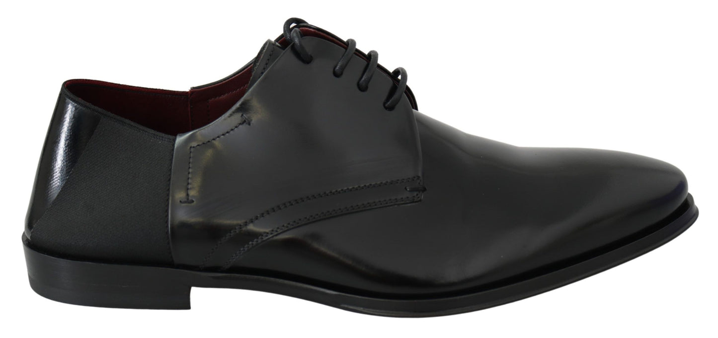 Dolce & Gabbana Black Leather Derby Shoes with Maroon Leather Sole
