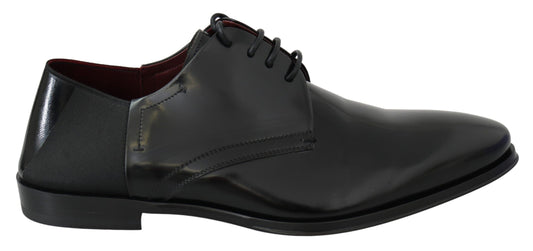 Dolce & Gabbana Black Leather Derby Shoes with Maroon Leather Sole