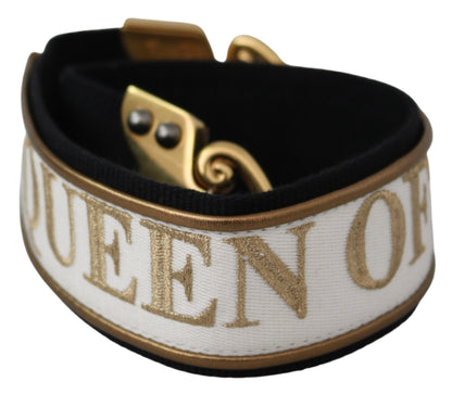 Dolce & Gabbana Queen of Love Strap Handbag Accessory in White, Black, and Gold Polyester Material with Logo Details, Made in Italy 
