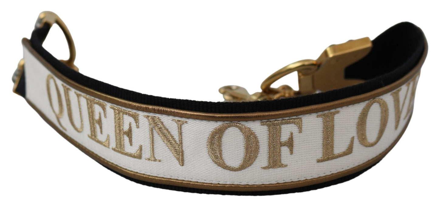  70cm x 5cm Dolce & Gabbana Queen of Love Strap Handbag Accessory in White, Black, and Gold Polyester Material, Perfect for Women Who Appreciate Sophisticated Flair and Italian Craftsmanship