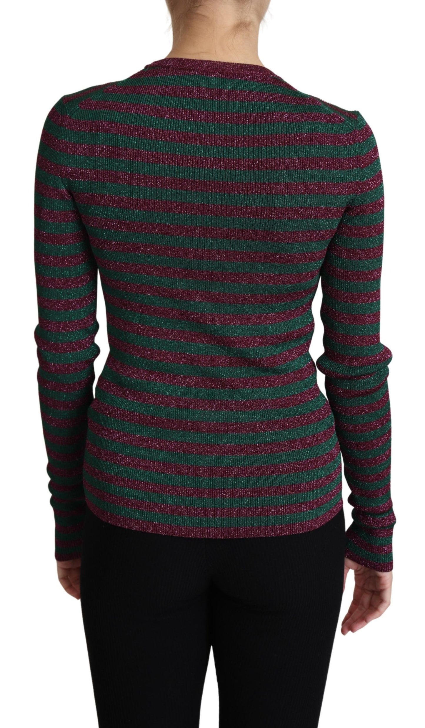 Luxurious Dolce & Gabbana maroon and gray crewneck sweater, viscose and polyester blend