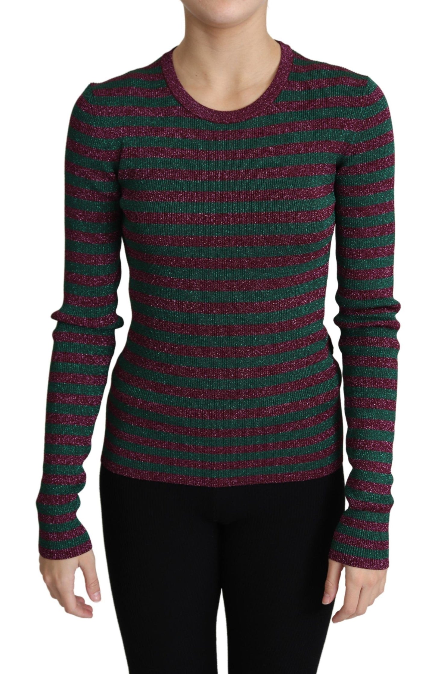 Dolce & Gabbana maroon and gray striped crewneck sweater, Italian craftsmanship