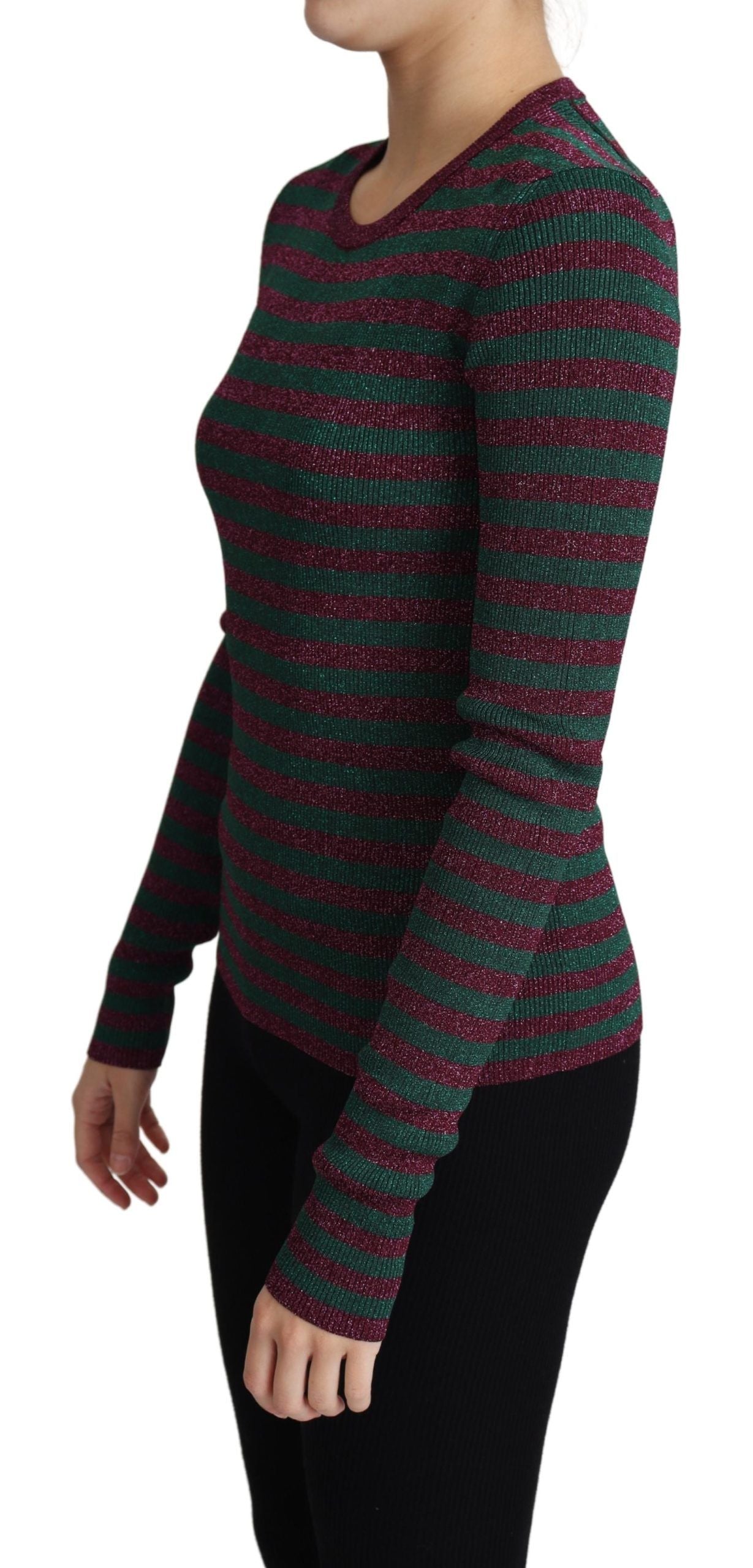 Exquisite maroon and gray Dolce & Gabbana crewneck sweater, viscose and polyester blend, made in Italy