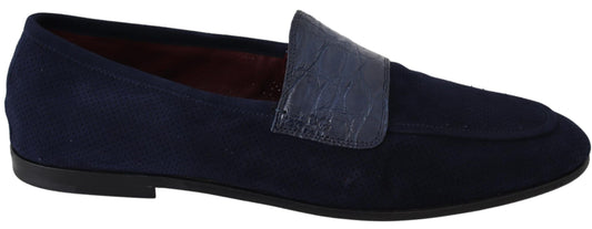 Exquisite blue suede loafers by Dolce & Gabbana, crafted in Italy