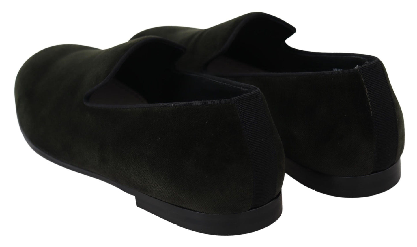 Luxurious Italian green velvet loafers by Dolce & Gabbana