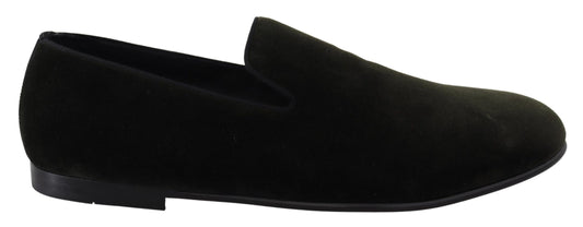 Dolce & Gabbana elegant green velvet loafers with leather sole in Italy