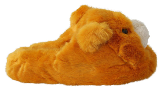 Sunshine Yellow Lion Slippers with rubber sole and logo details