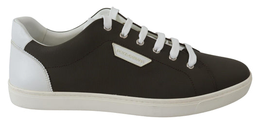 Dolce & Gabbana white leather low top sneakers with green accents
