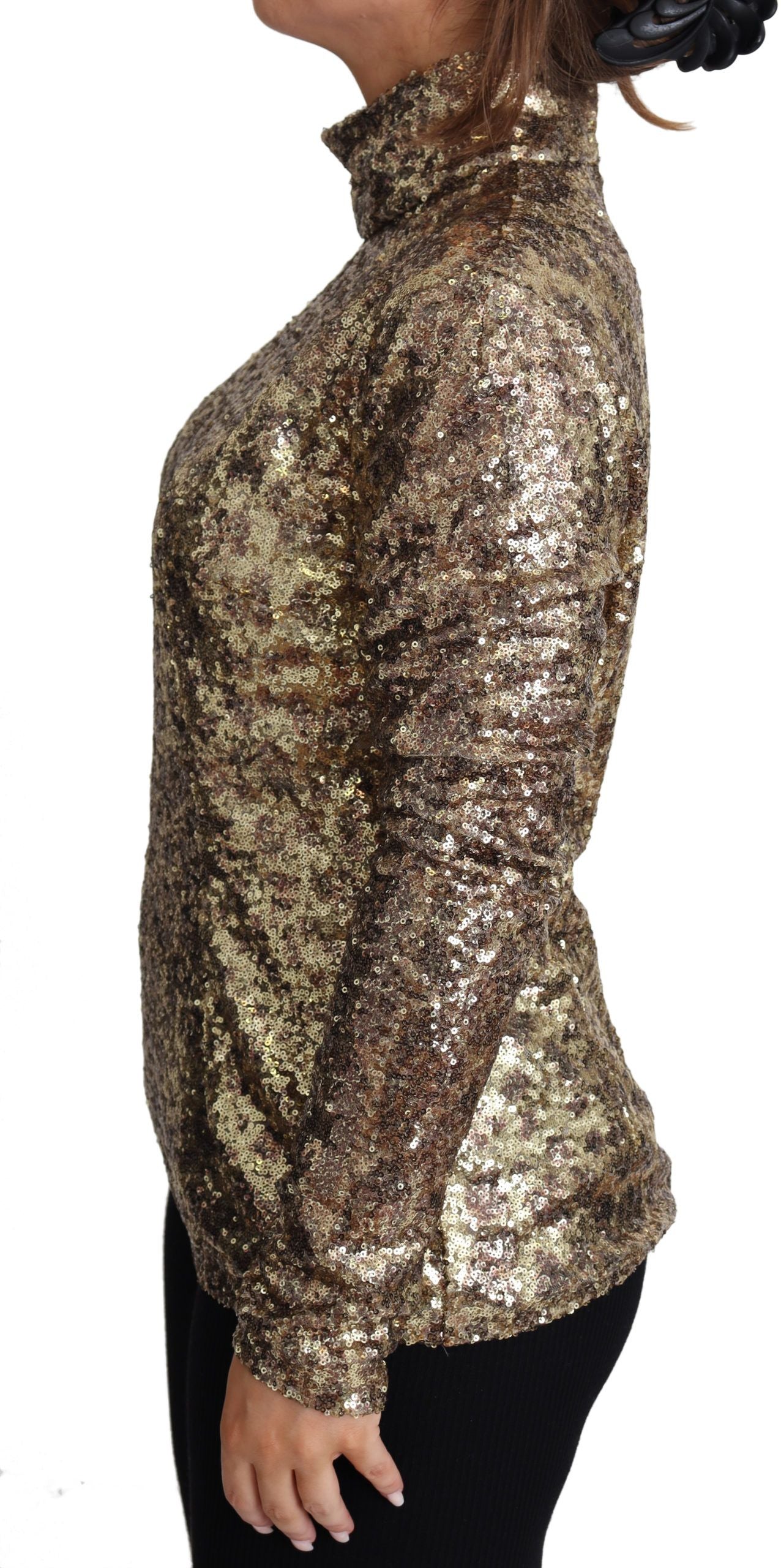 Glamorous Dolce & Gabbana sequined turtleneck sweater in brown with logo details