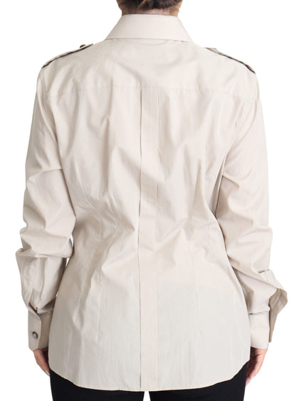  Fitted safari shirt with waist accentuation and shoulder tabs 