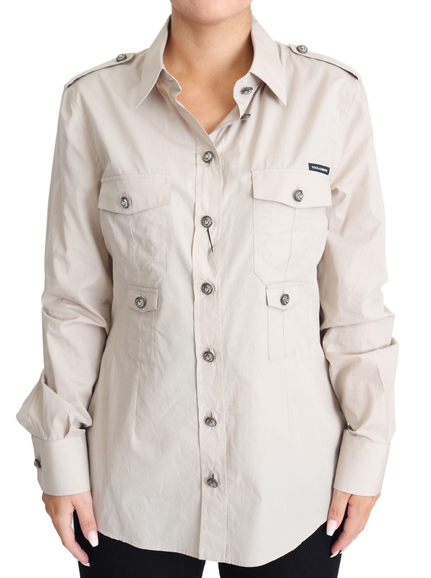 Dolce & Gabbana beige cotton safari shirt with front button fastening 