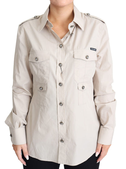 Dolce & Gabbana beige cotton safari shirt with front button fastening 