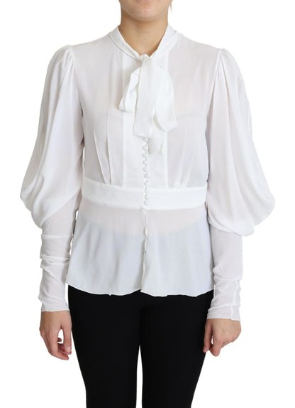 Dolce & Gabbana snow-white blouse with ascot collar and lantern sleeves