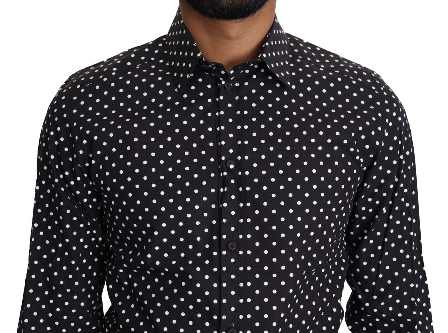 Italian craftsmanship at its finest, a blend of luxury and timeless style in a black and white polka dot shirt