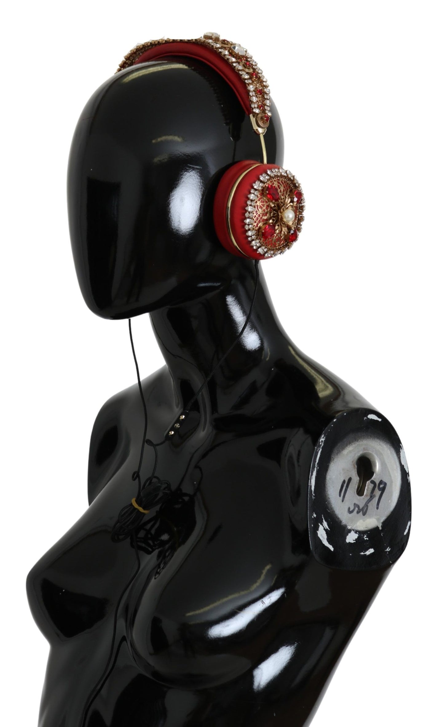 Adjustable red leather headphones with a statement-making design, 100% authentic and new with tags