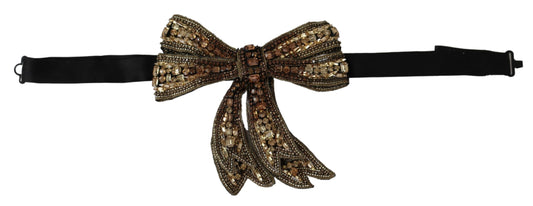 Dolce & Gabbana Elegant Silk Rhinestone Bow Tie in Gold and Black