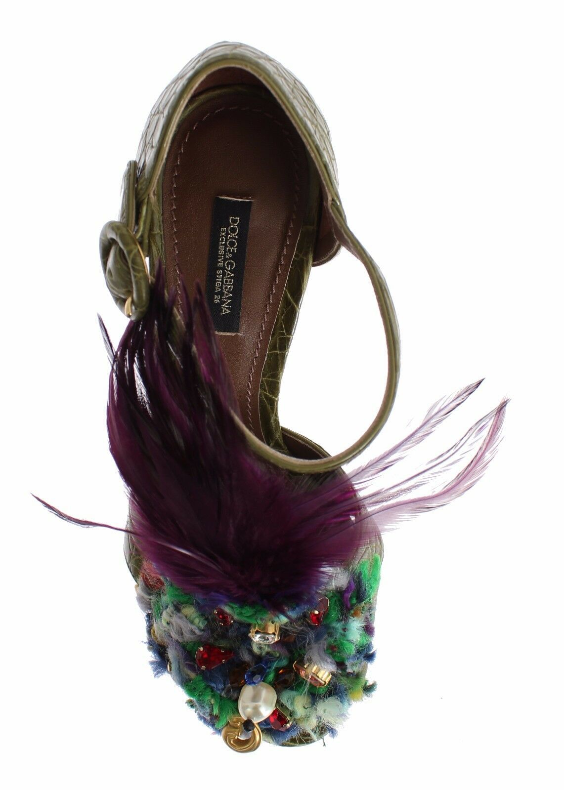  Eye-catching green and multicolor crystal ankle strap sandals 