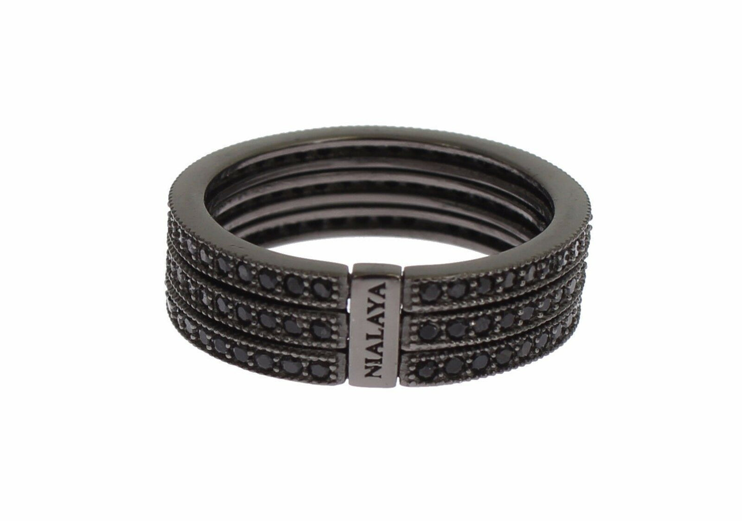 Luxurious Nialaya ring featuring sparkling black CZ crystals