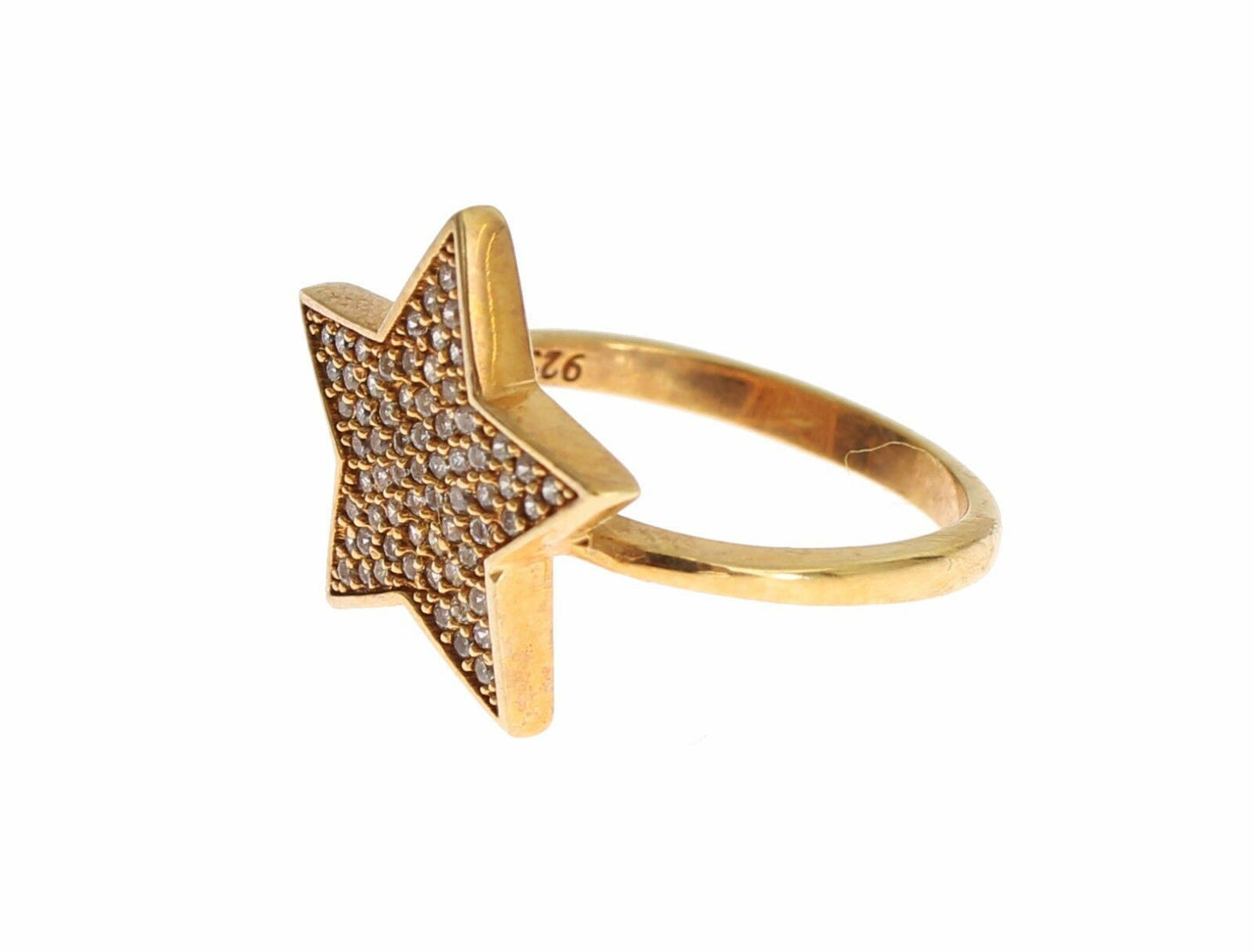 Opulent 18K Gold-Plated Sterling Silver Ring with Clear CZ Crystals