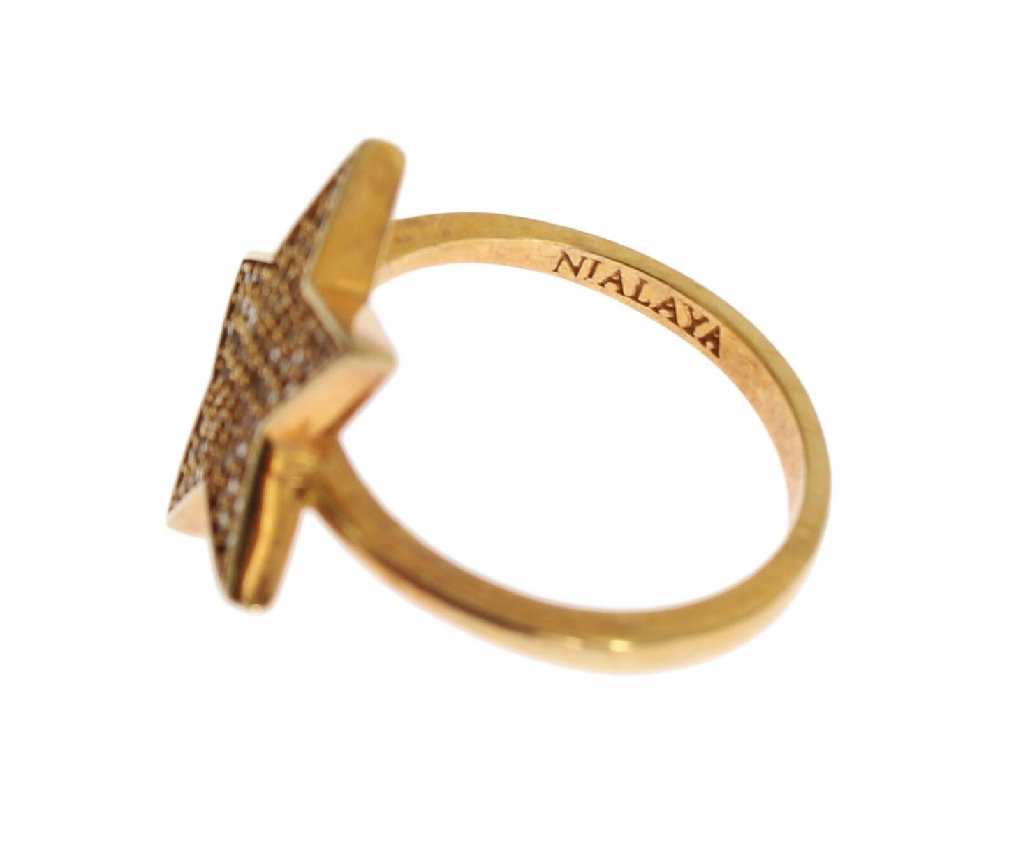 Glamorous 18K Gold-Plated Sterling Silver Ring with Clear CZ Crystals