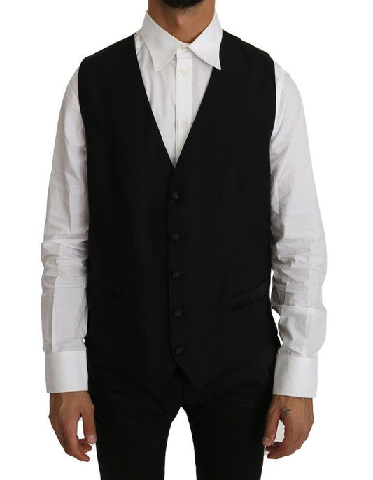 Dolce & Gabbana Elegant Black Formal Wool Blend Vest crafted in Italy for sophisticated layering