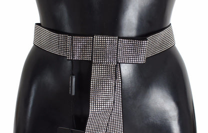Glamorous Black Silk Crystal Bow Waist Belt to cinch your waist