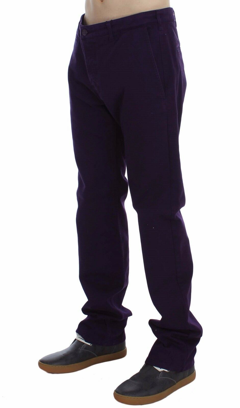 Slim-fit purple cotton stretch chinos for casual and semi-formal occasions
