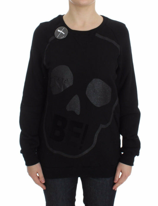 Exte Chic Skull Motif Crew-Neck Cotton Sweater with bold skull motive print