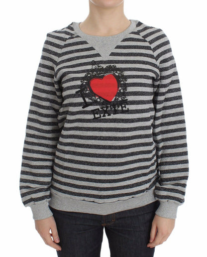 Exte Chic Gray Striped Crew-Neck Sweater in versatile gray hue