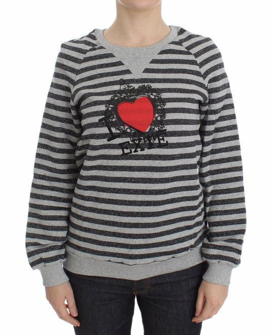 Exte Chic Gray Striped Crew-Neck Sweater in versatile gray hue