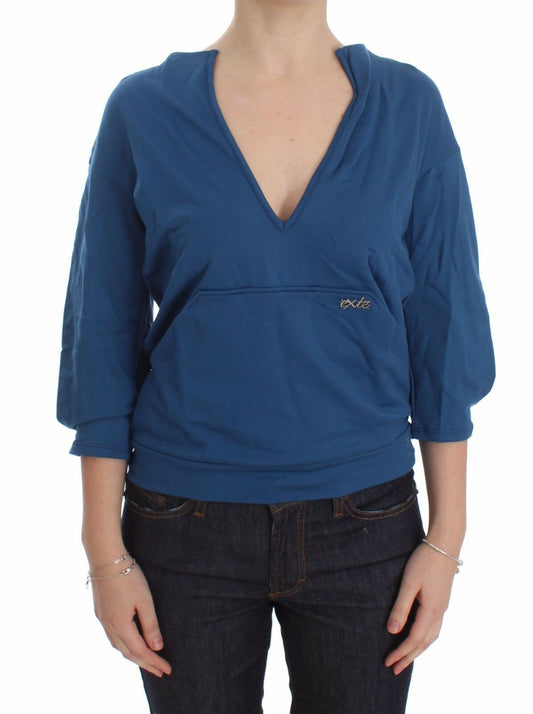 Exte Elegant Deep V-Neck Sweater in Blue, showcasing sophisticated style and comfort