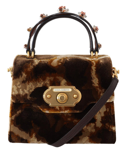 Exquisite Dolce & Gabbana Welcome Bag with Brown Giraffe Pattern and Gold Accents