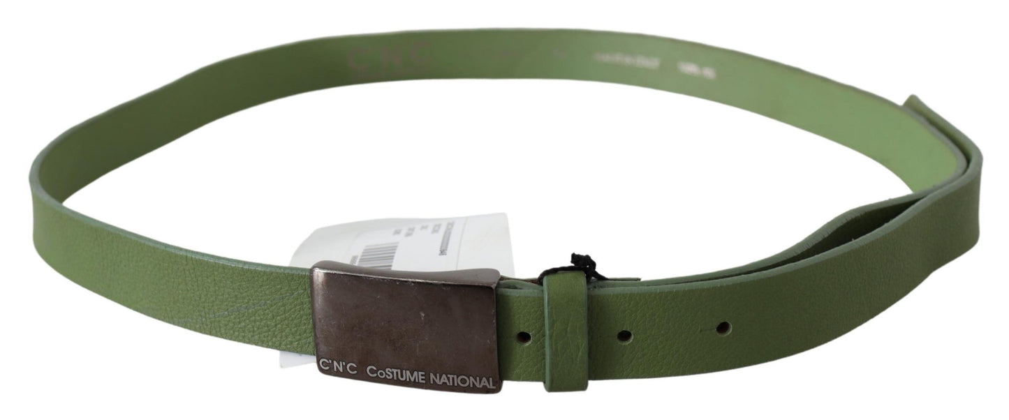 Chic and sophisticated green leather belt with polished silver buckle
