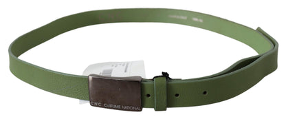 Chic and sophisticated green leather belt with polished silver buckle