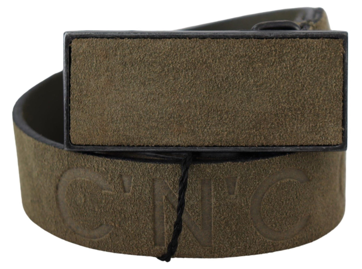 Costume National Chic Army Green Velvet Buckle Leather Belt with Luxurious Texture