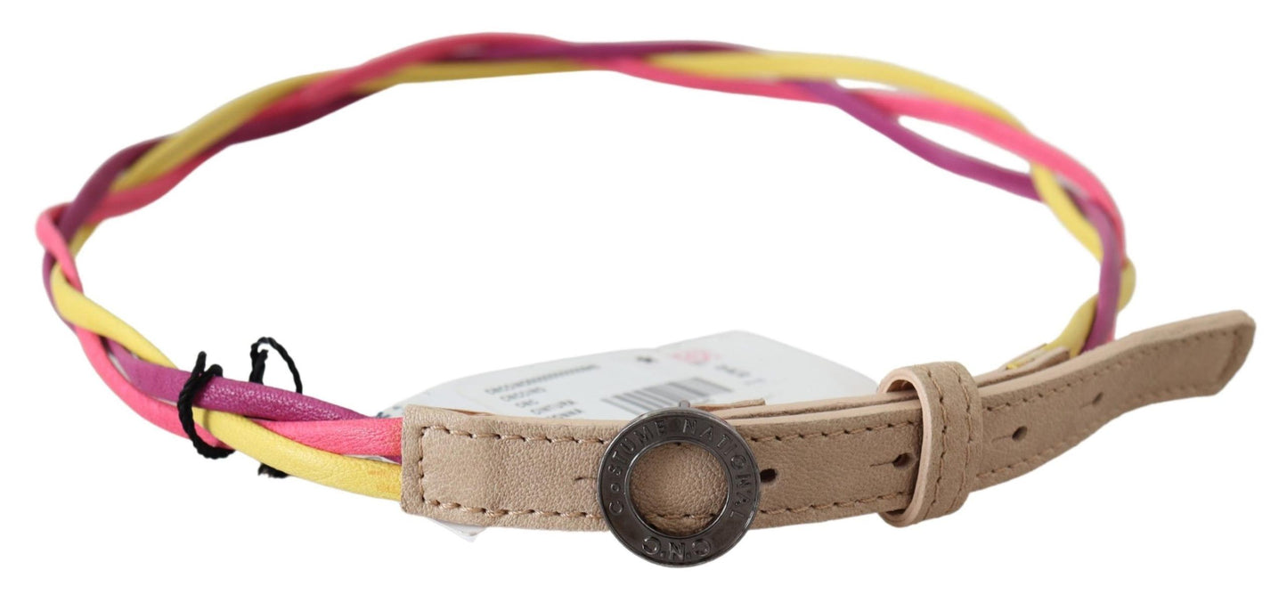 Exquisite multicolor faux leather belt crafted in Italy with logo details