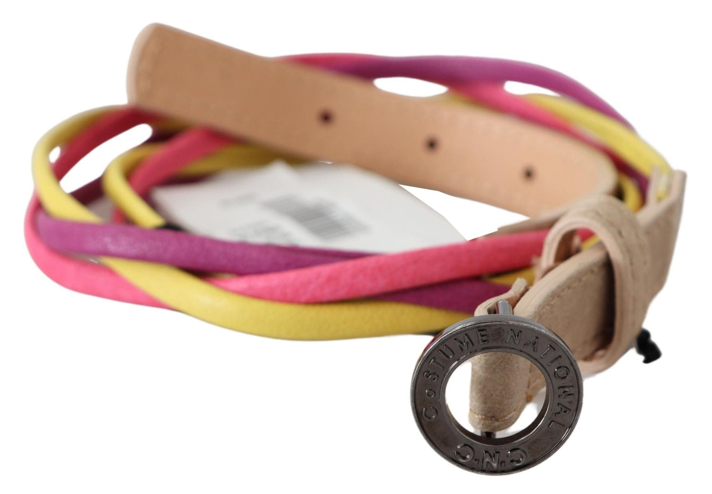 Costume National Multicolor Twisted Faux Leather Belt with Circle Metal Buckle