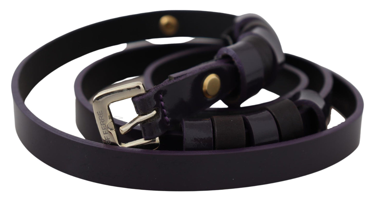  Elegant and luxurious black leather belt with chrome silver tone hardware 