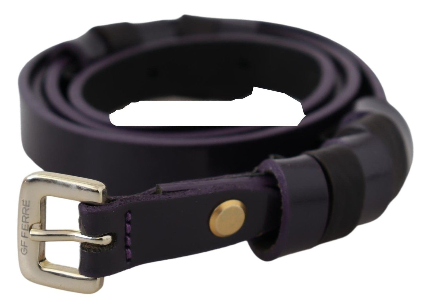 GF Ferre Chic Black Leather Belt with Chrome Silver Tone Buckle 