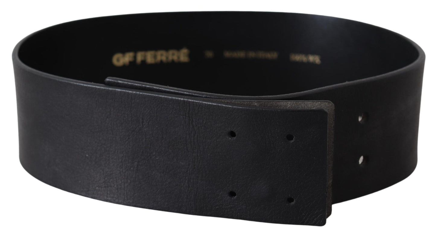 Exquisite GF Ferre Elegant Solid Black Leather Belt crafted from premium leather