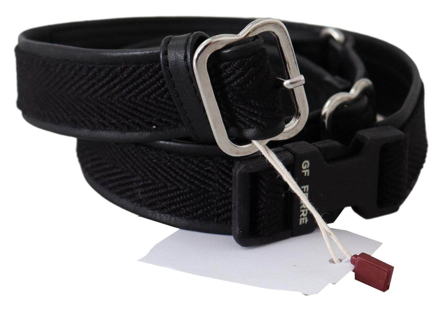  GF Ferre chic black leather waist belt with solid-textured pattern 